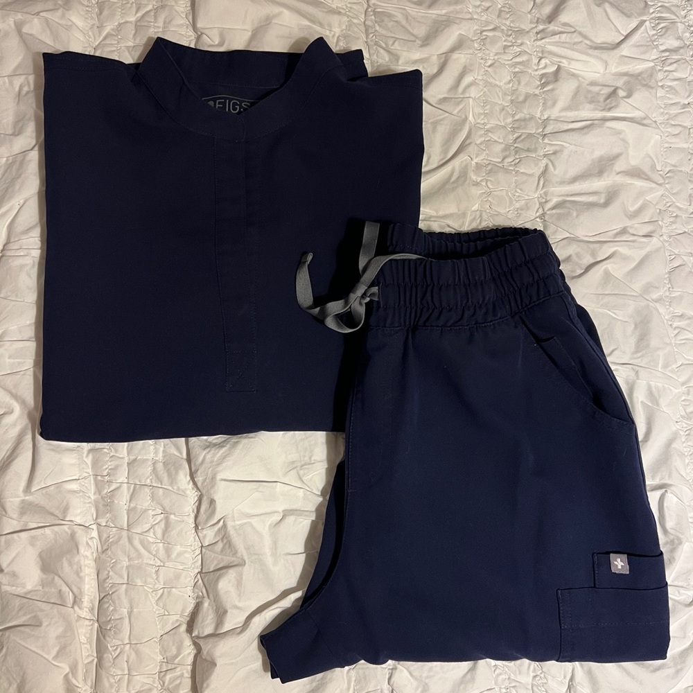 Figs Navy Rafaela Scrub Top and Yola Pants